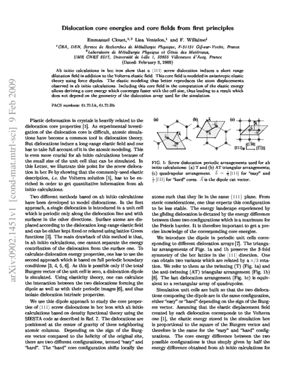 (PDF) Dislocation Core Energies and Core Fields from First Principles François Willaime