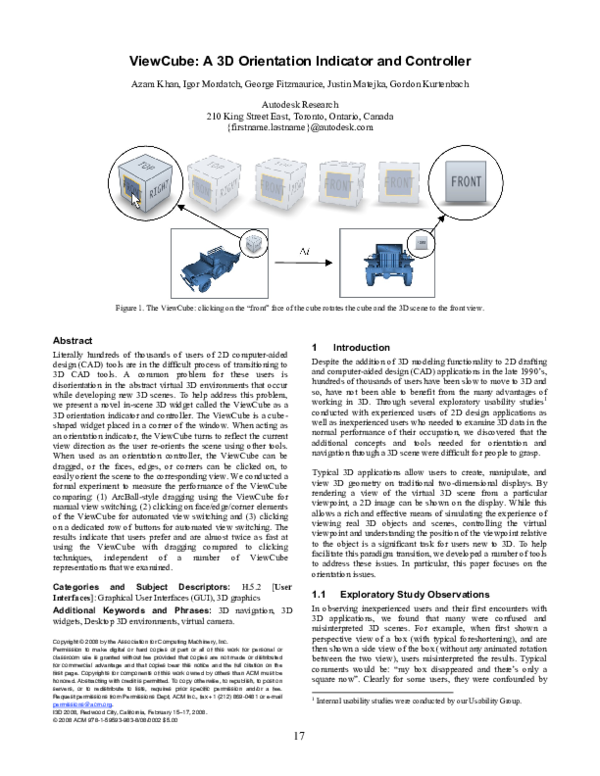 Pdf Viewcube A 3d Orientation Indicator And Controller