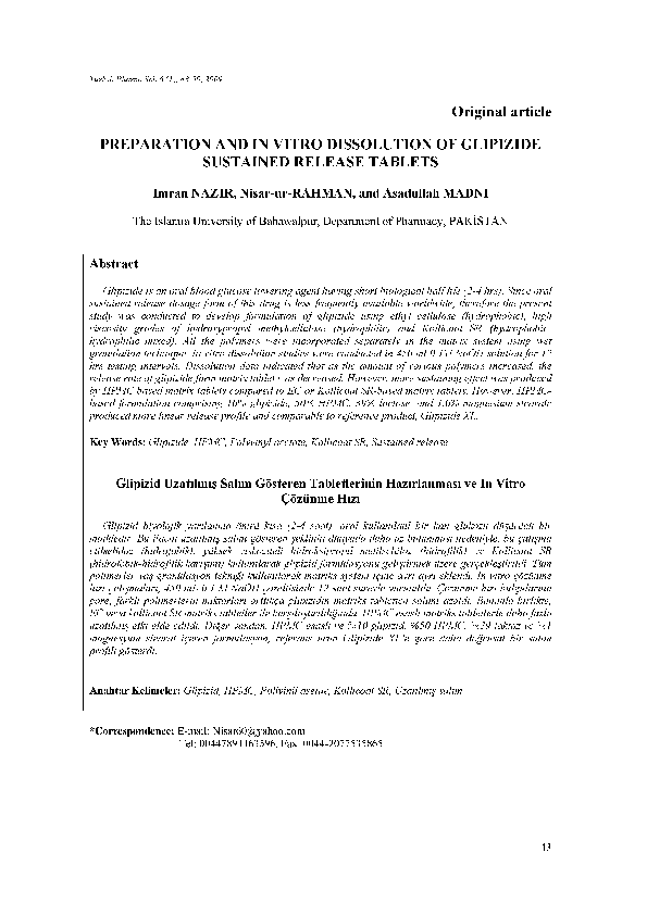 (PDF) Preparation and in-vitro Dissolution studies of glipizide ...