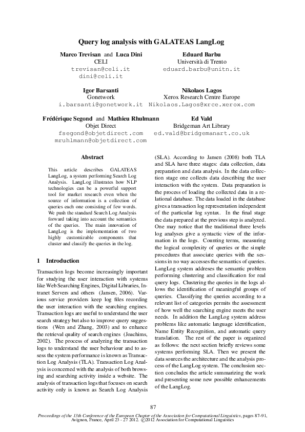 (PDF) Query log analysis with LangLog | Luca Dini - Academia.edu
