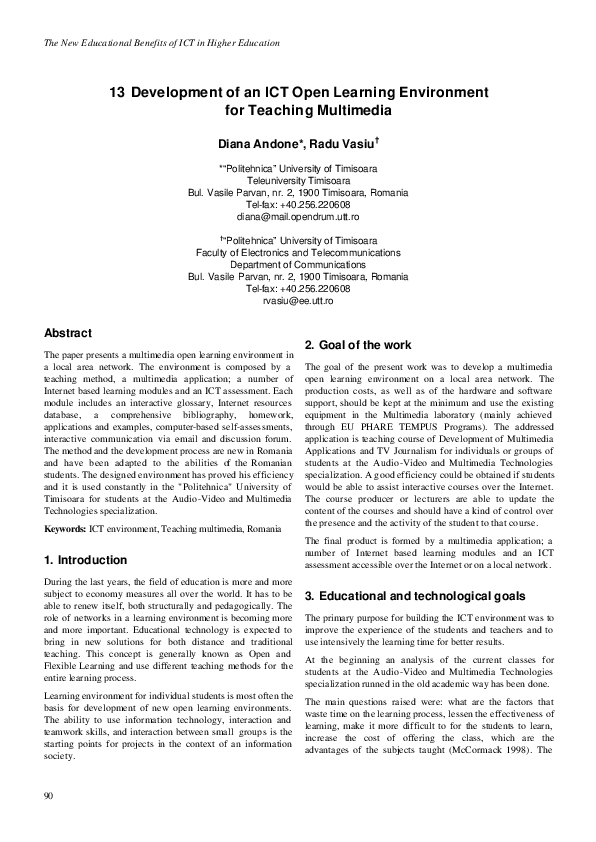 (PDF) Development of an ICT Open Learning Environment for Teaching ...