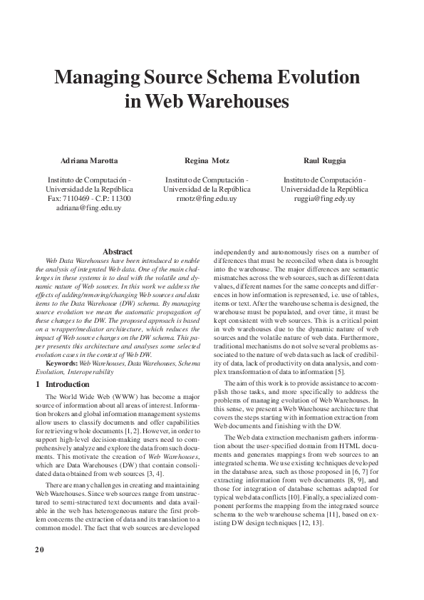 (PDF) Managing Source Schema Evolution in Web Warehouse