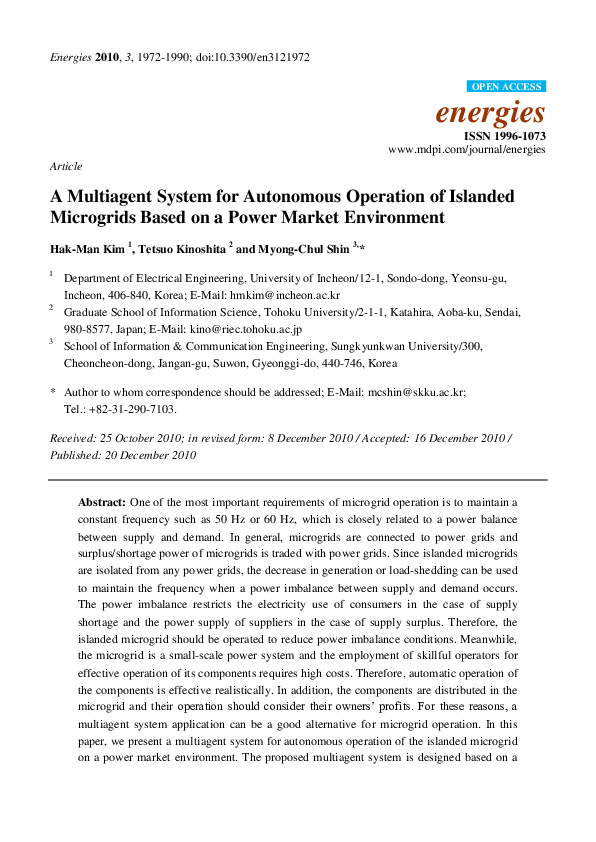(PDF) A Multiagent System for Autonomous Operation of Islanded ...