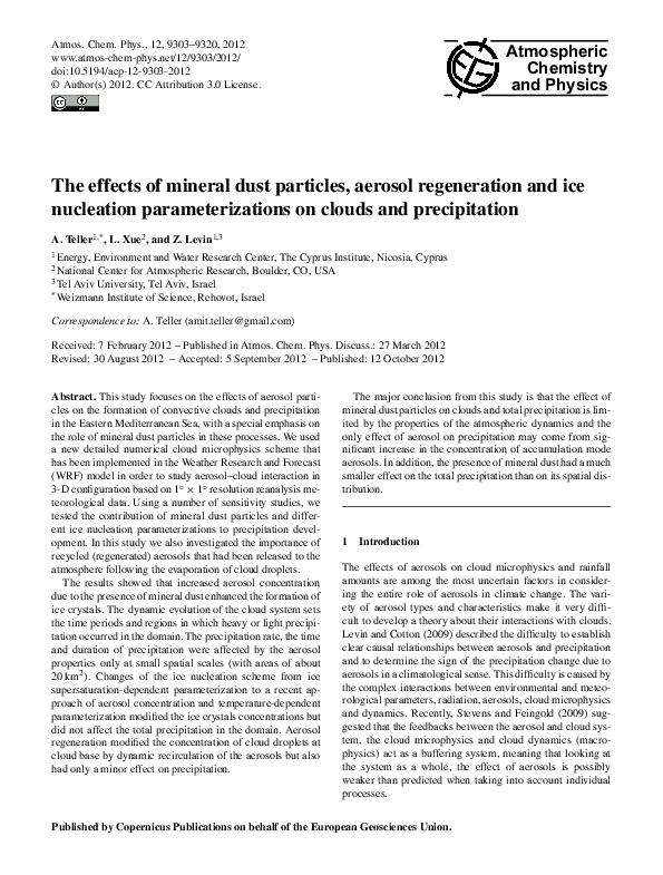 (PDF) Atmospheric Chemistry and Physics The effects of mineral dust ...