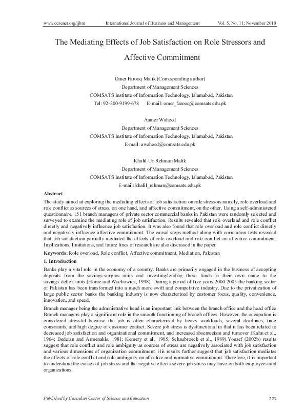 (PDF) The mediating effects of job satisfaction on role stressors and ...