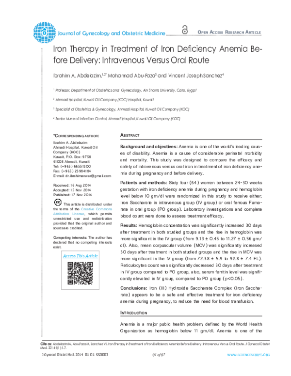 (PDF) Iron Therapy in Treatment of Iron Deficiency Anemia Before ...