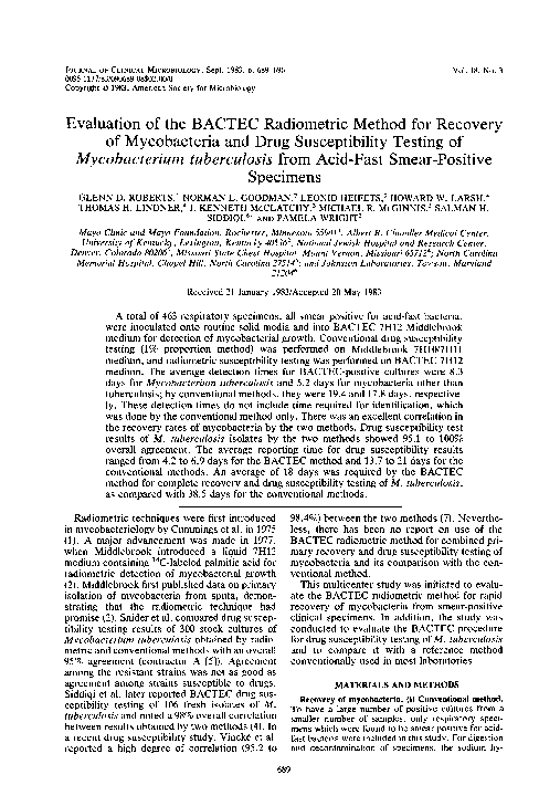 (PDF) Evaluation of the BACTEC radiometric method for recovery of ...
