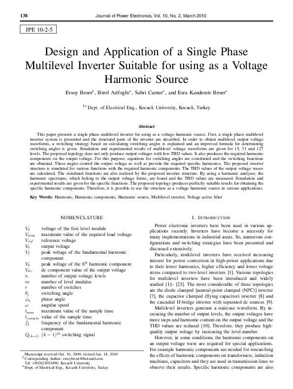 (PDF) Design and Application of a Single Phase Multilevel Inverter ...