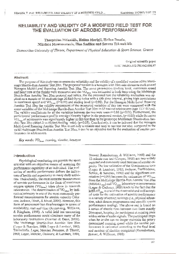 (PDF) Reliability and validity of a modified field test for the ...