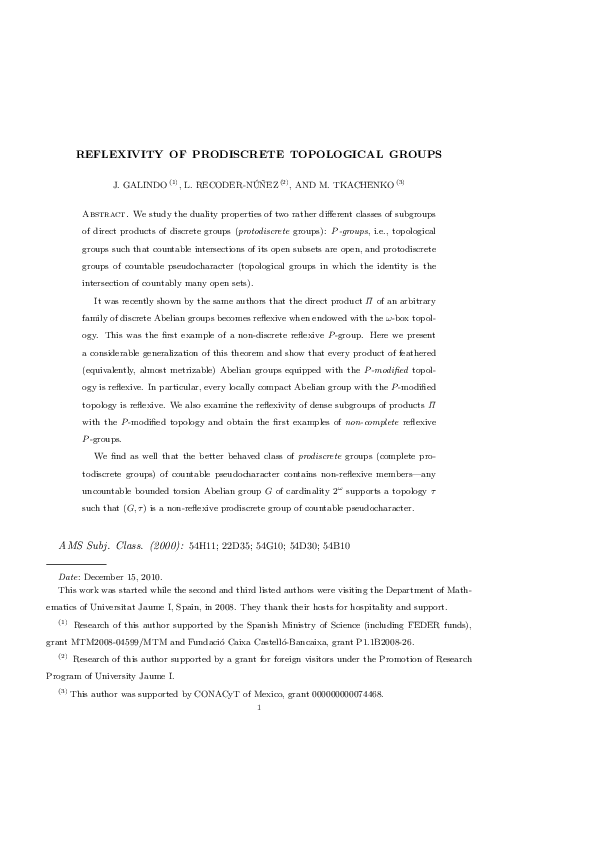 (PDF) Reflexivity of prodiscrete topological groups