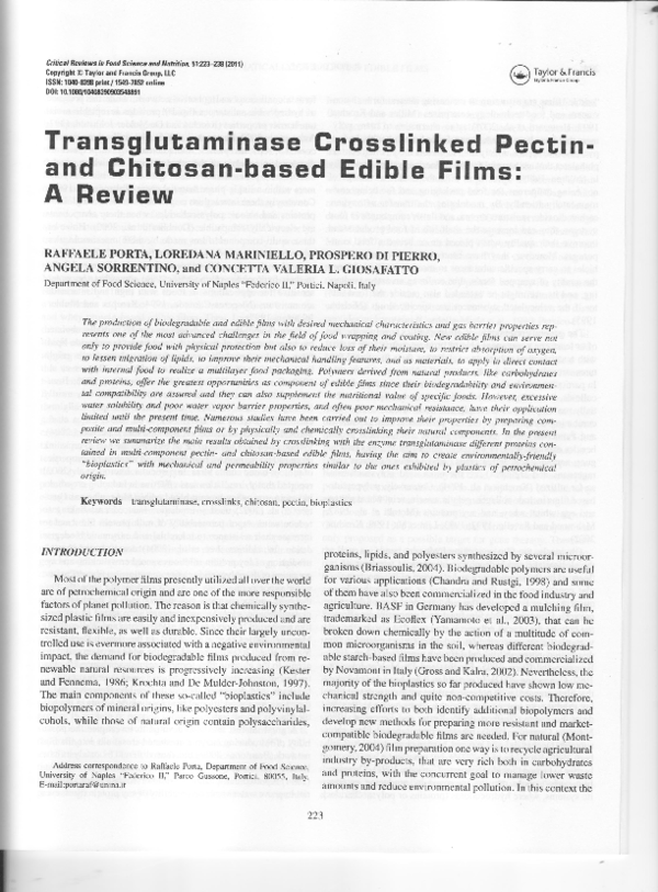 (PDF) Transglutaminase Crosslinked Pectin and Chitosanbased Edible