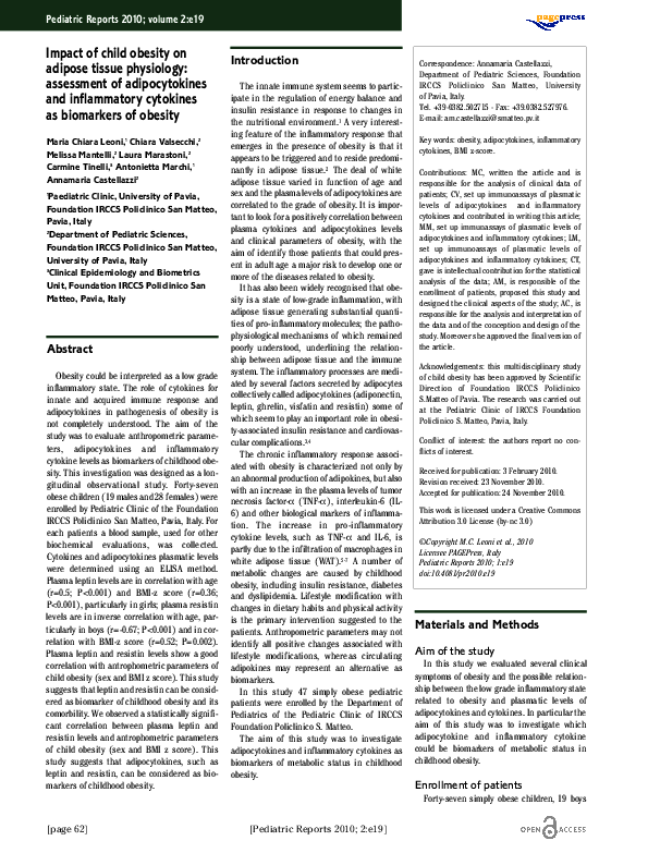(PDF) Impact of child obesity on adipose tissue physiology: assessment ...