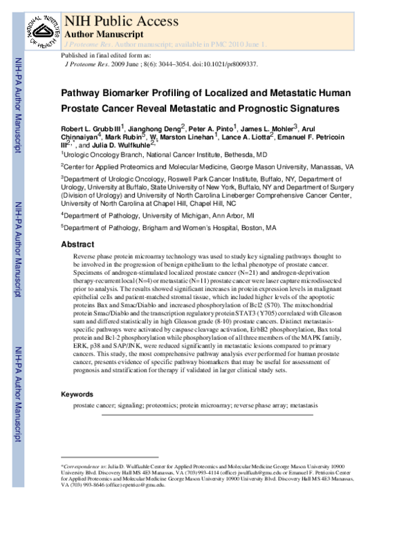 (PDF) Pathway Biomarker Profiling of Localized and Metastatic Human ...