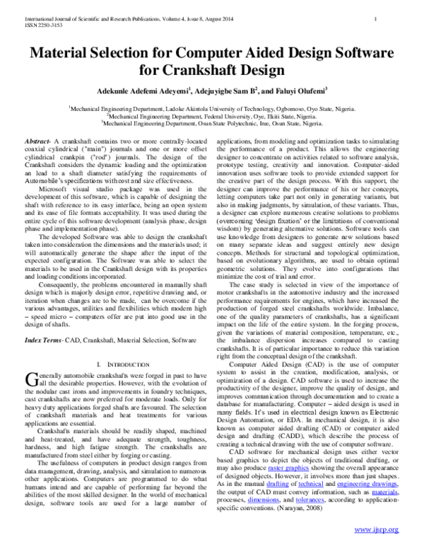 (PDF) Material Selection for Computer Aided Design Software for ...