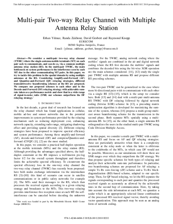 (PDF) Multipair twoway relay channel with multiple antenna relay