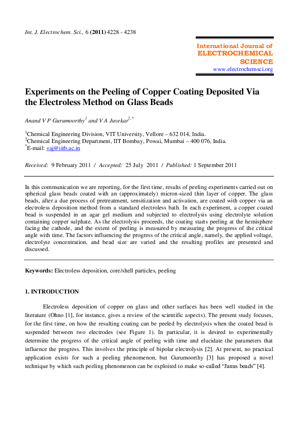 (PDF) Experiments on the Peeling of Copper Coating Deposited Via the ...