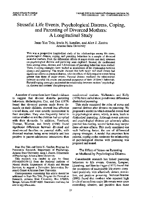 (PDF) Stressful Life Events, Psychological Distress, Coping, and ...
