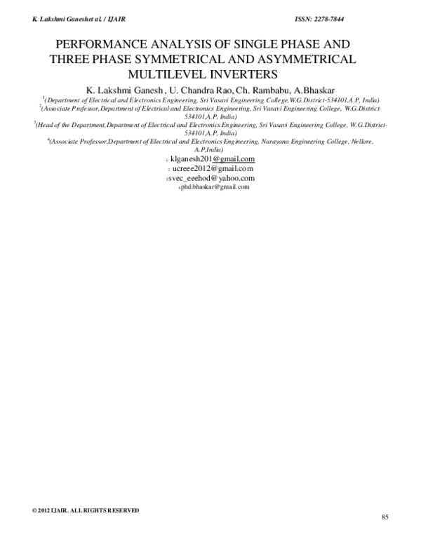 (PDF) Performance Analysis of Single Phase and Three Phase Symmetrical ...