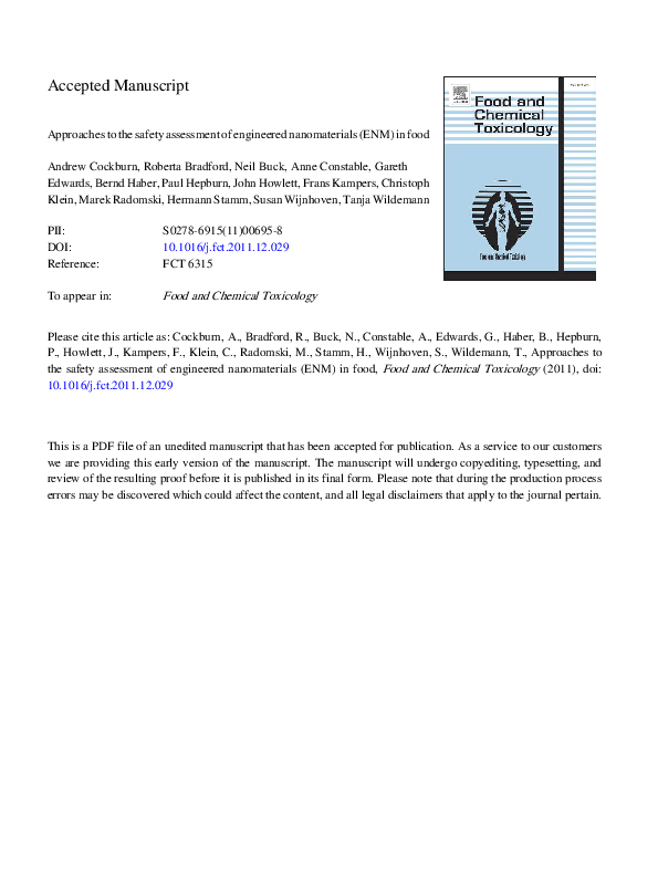 (PDF) Approaches to the safety assessment of engineered nanomaterials ...