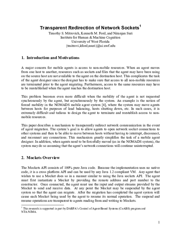 (PDF) Transparent redirection of network sockets