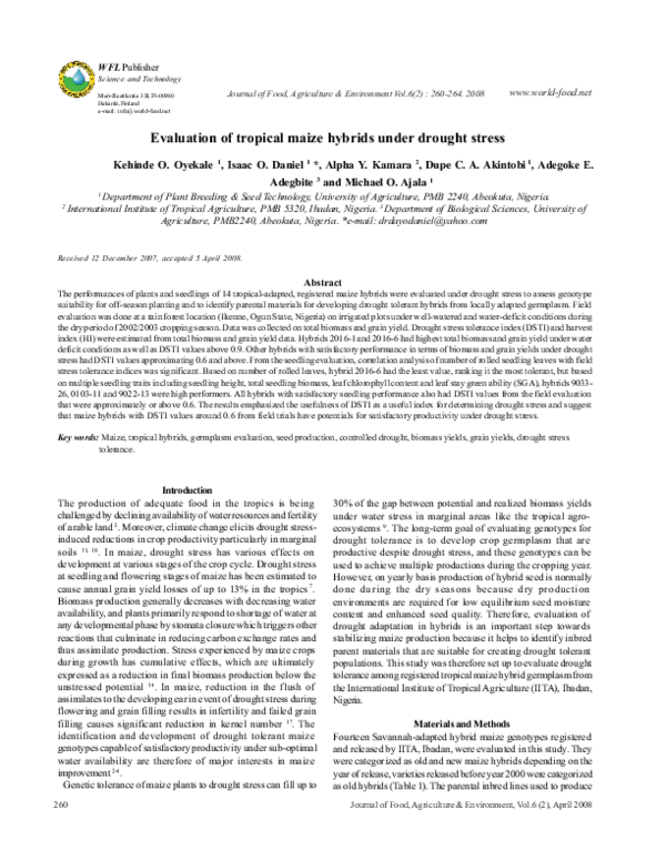 (PDF) Evaluation of tropical maize hybrids under drought stress