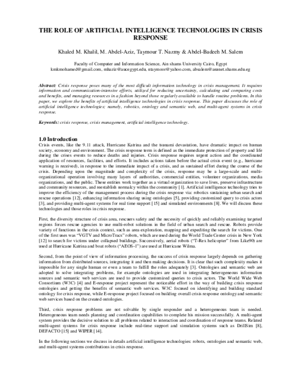 (PDF) The Role of Artificial Intelligence Technologies in Crisis Response