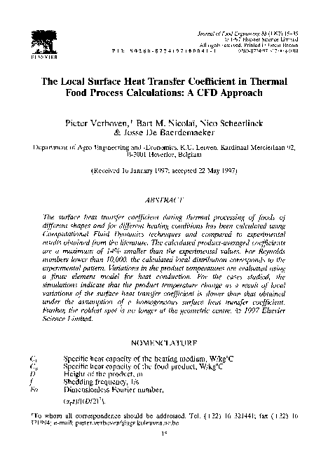 (PDF) The local surface heat transfer coefficient in thermal food ...