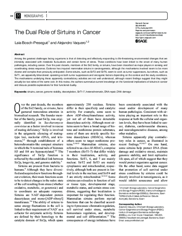 (PDF) The Dual Role of Sirtuins in Cancer