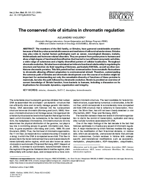 (PDF) The conserved role of sirtuins in chromatin regulation