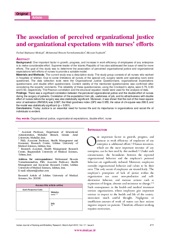 (PDF) The association of perceived organizational justice and ...