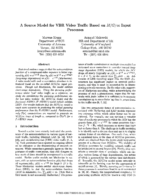 (PDF) A source model for VBR video traffic based on M/G/∞ input processes