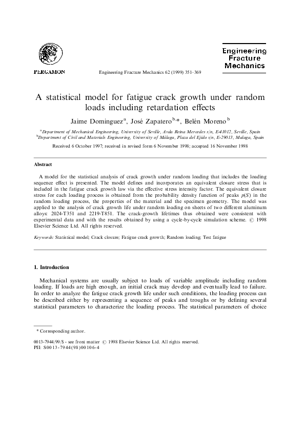 (PDF) A statistical model for fatigue crack growth under random loads ...