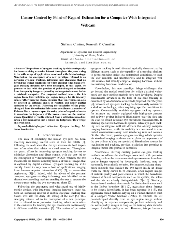 (PDF) Cursor Control by Point-of-Regard Estimation for a Computer With ...