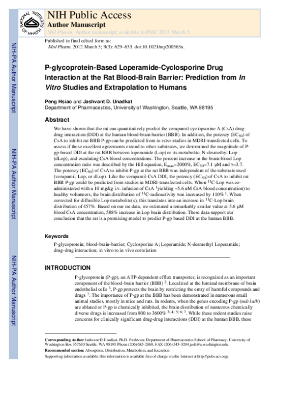 (PDF) PGlycoproteinBased LoperamideCyclosporine Drug Interaction at