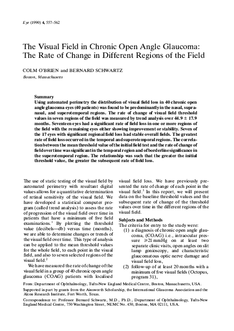 (PDF) The visual field in chronic open angle glaucoma: The rate of ...