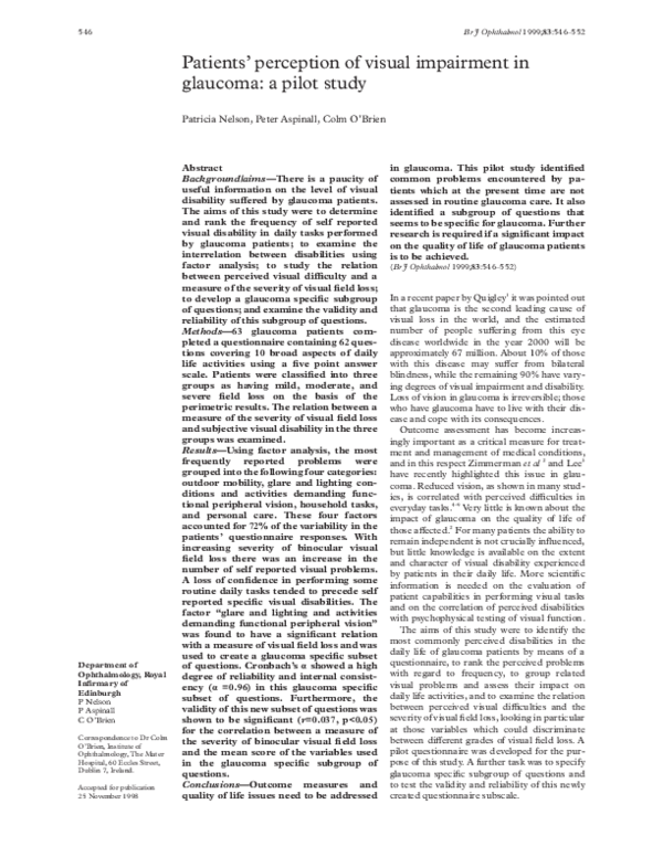 (PDF) Patients' perception of visual impairment in a pilot