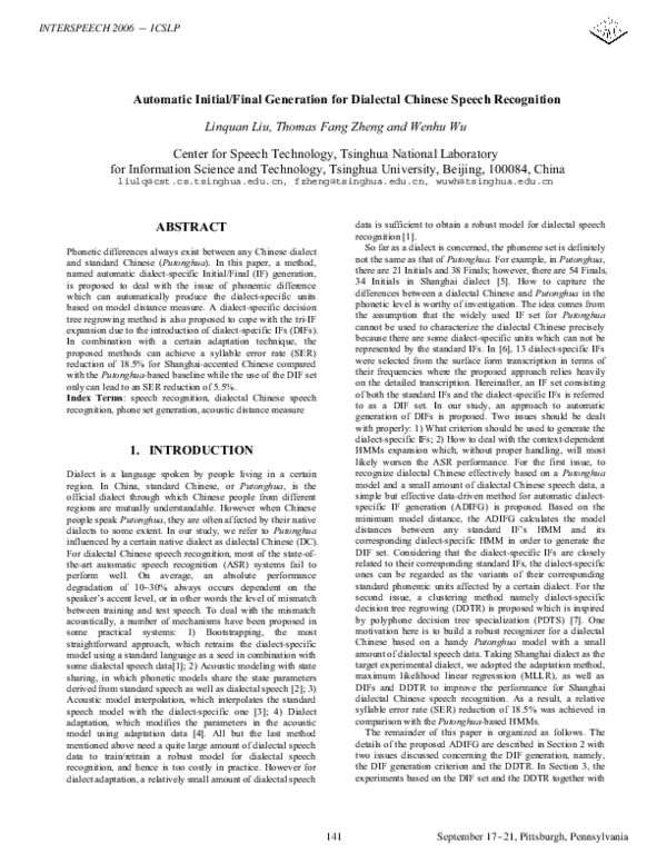 (PDF) Automatic initial/final generation for dialectal Chinese speech ...