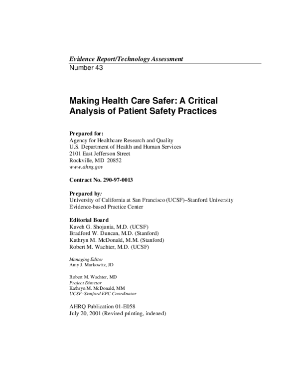 (PDF) Making Health Care Safer: a Critical Analysis of Patient Safety ...
