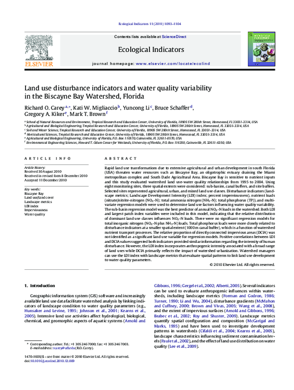 (PDF) Land use disturbance indicators and water quality variability in ...