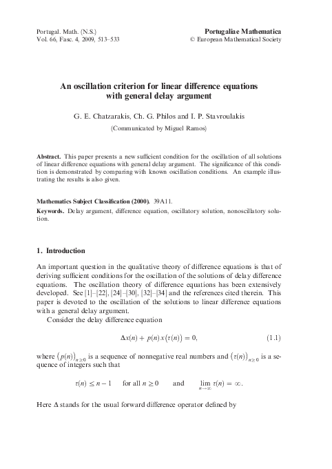 (PDF) An oscillation criterion for linear difference equations with ...