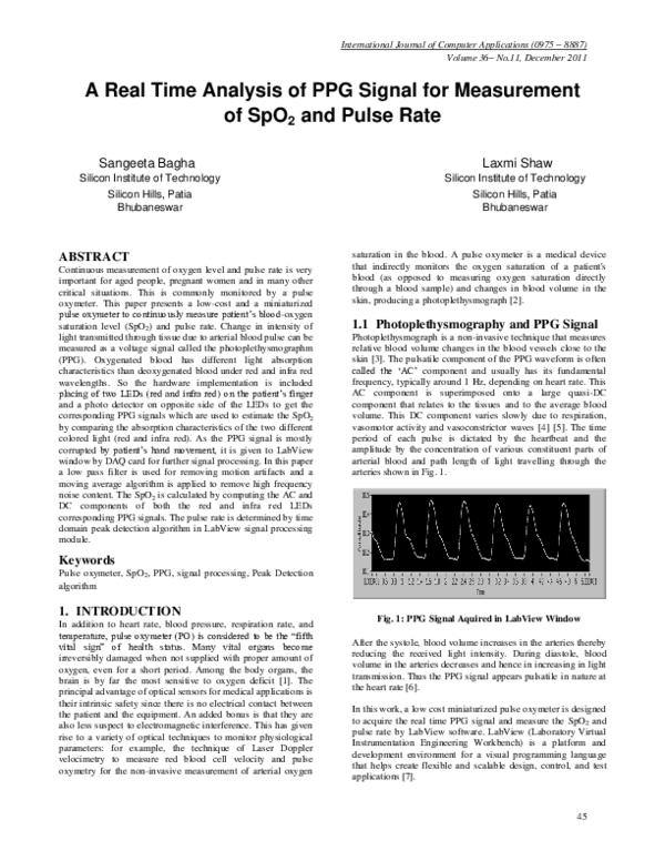 (PDF) Real Time Analysis of PPG Signal for Measurement of