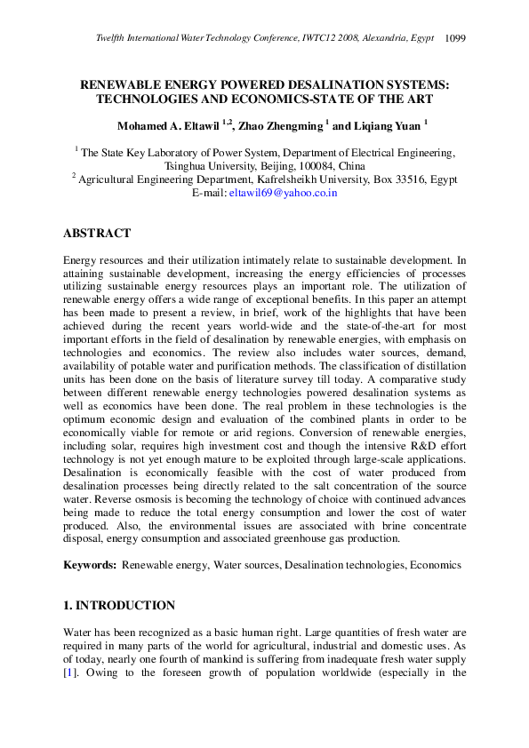 (PDF) Renewable Energy Powered Desalination Systems: Technologies and ...