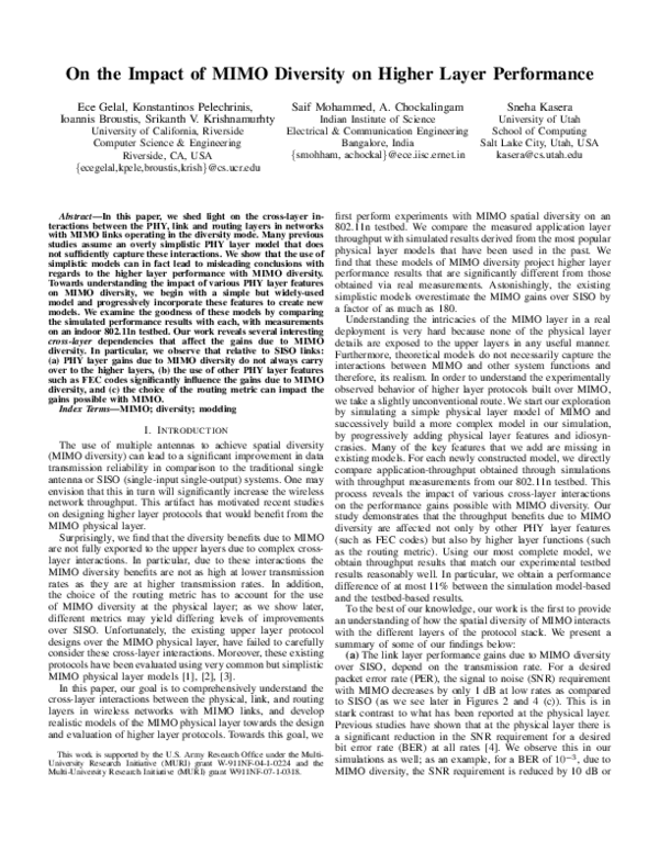 (PDF) On the impact of MIMO diversity on higher layer performance