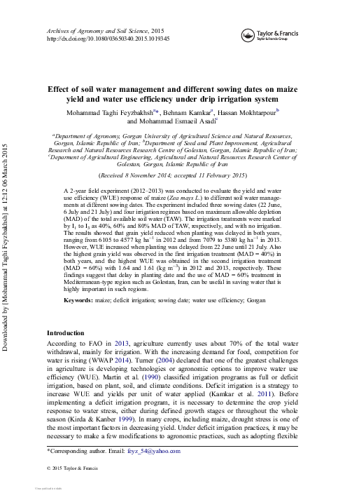 (PDF) Effect of soil water management and different sowing dates on ...