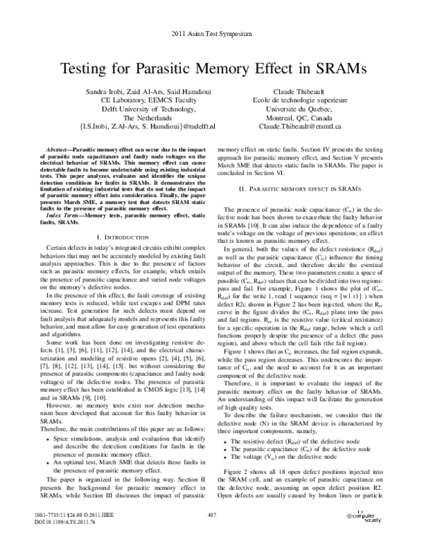 (PDF) Testing for Parasitic Memory Effect in SRAMs