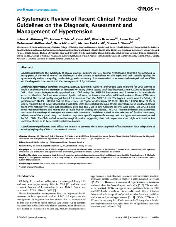 (PDF) A systematic review of recent clinical practice guidelines on the ...