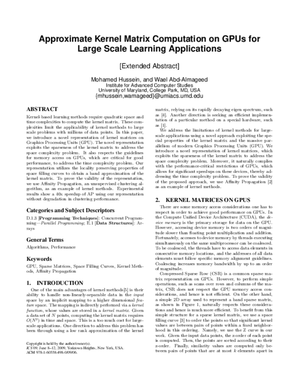 (PDF) Approximate kernel matrix computation on GPUs forlarge scale ...