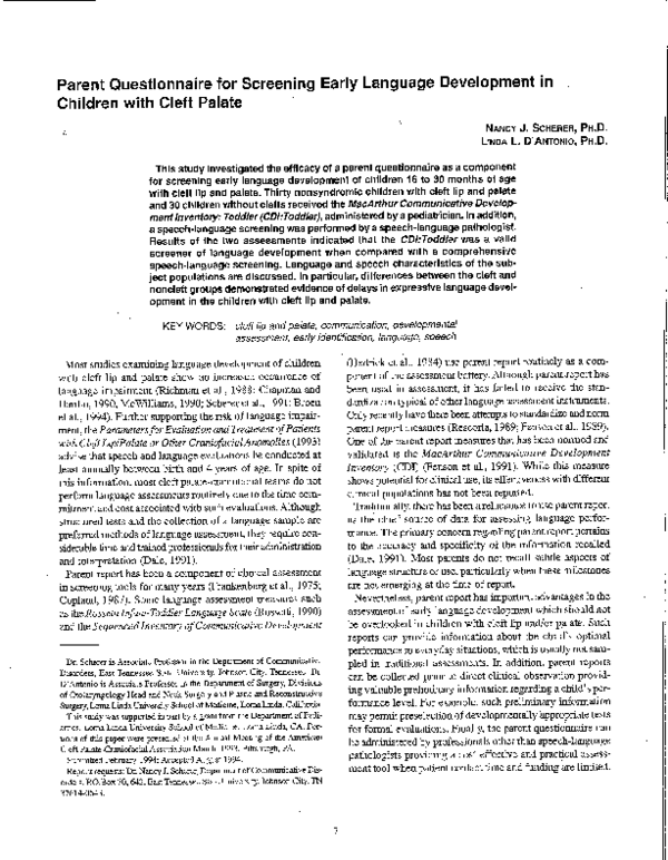 (PDF) Parent Questionnaire for Screening Early Language Development in ...
