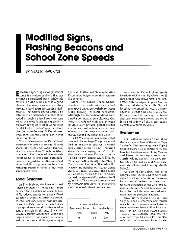 (PDF) Modified Signs, Flashing Beacons and School Zone Speeds