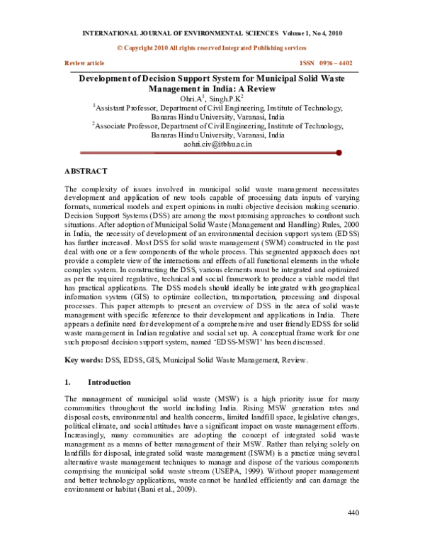 (PDF) Development of Decision Support System for Municipal Solid Waste ...